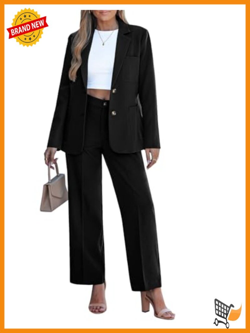 2 Piece Pantsuit Set Business Casual Blazer & Wide Leg Pants Office Work